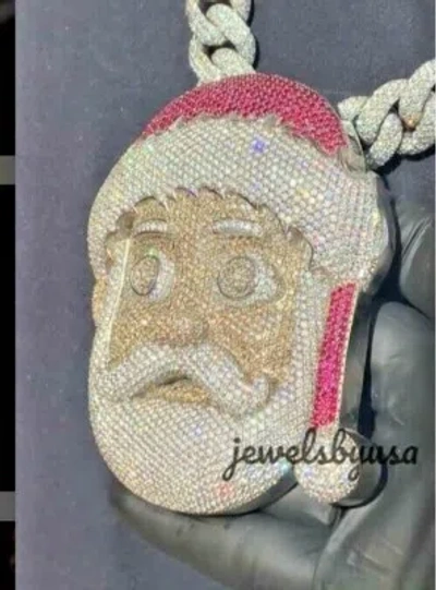 NSG BIG 3D SANTA FACE 5.10CT COLOR CUBIC ZIRCONIA MEN'S FANCY PENDANT 925 SILVER