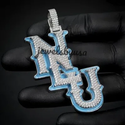 NSG CUSTOMIZE ANY LAYERED LETTER MEN'S D/VVS MOISSANITE CHARM ENAMEL PENDANT SILVER