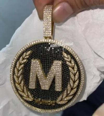 NSG CUSTOMIZED LETTER CIRCLE CHARM PENDANT 1.28CT BLACK & WHITE CUBIC ZIRCONIA