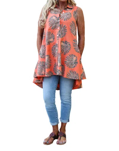 NU-LOOK PALM LEAF HIGH LOW TOP IN TROPICAL SUNSET ORANGE