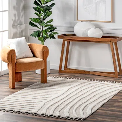 NULOOM IANTHE ABSTRACT STRIPES HIGH-LOW TASSELED AREA RUG
