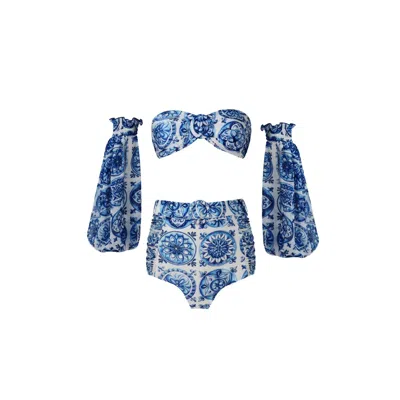 NUR KARAATA WOMEN'S BLUE MADISON BLEU BLANC BIKINI SET