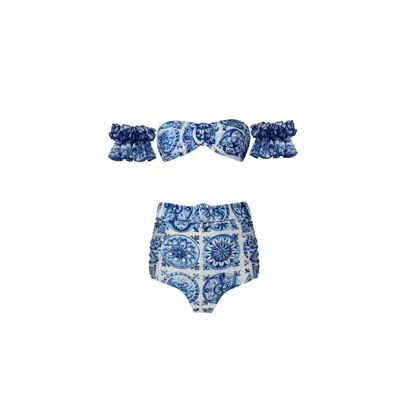 NUR KARAATA WOMEN'S BLUE MARIGOLD BLEU BLANC BIKINI SET