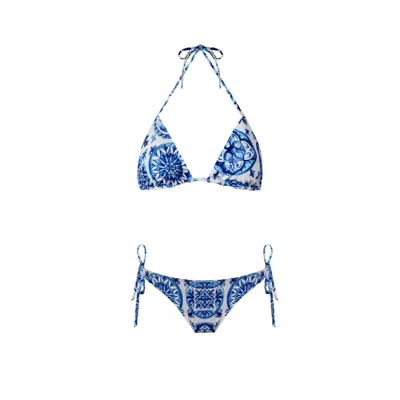 NUR KARAATA WOMEN'S BLUE TRIANGLE BLEU BLANC BIKINI SET