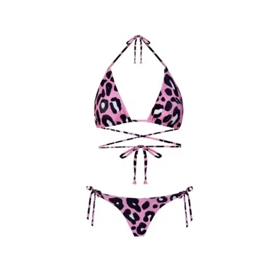 NUR KARAATA WOMEN'S TRIANGLE PINK LEO BIKINI SET
