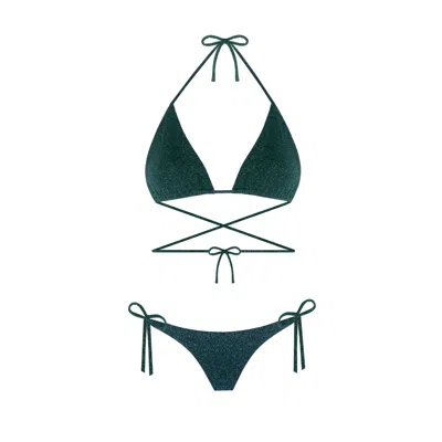 NUR KARAATA WOMEN'S TRIANGLE SPARKLE GREEN BIKINI SET