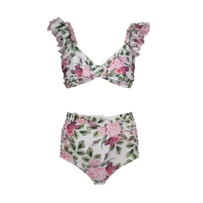 NUR KARAATA WOMEN'S WHITE CALLA LILY ROSE BIKINI SET