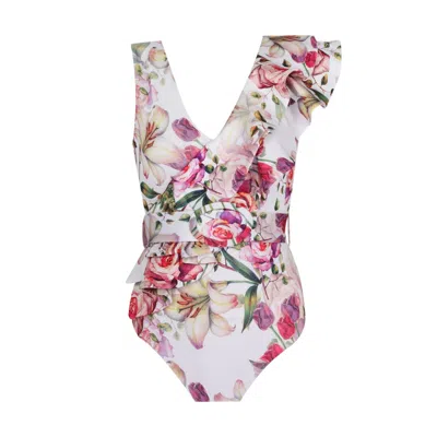 NUR KARAATA WOMEN'S WHITE LILAC BIANCA SWIMSUIT