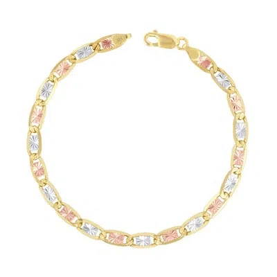 NURAGOLD 10K SOLID TRI YELLOW ROSE WHITE GOLD 5MM DIAMOND CUT VALENTINO CHAIN BRACELET 8"