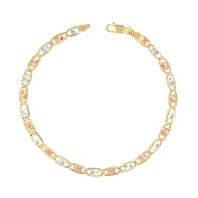 NURAGOLD 14K SOLID YELLOW ROSE WHITE GOLD 4MM DIAMOND CUT VALENTINO CHAIN BRACELET 8.5"