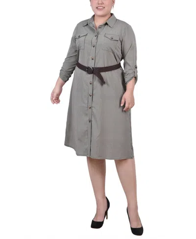 NY COLLECTION PLUS SIZE 3/4 ROLL TAB SLEEVE SHIRTDRESS