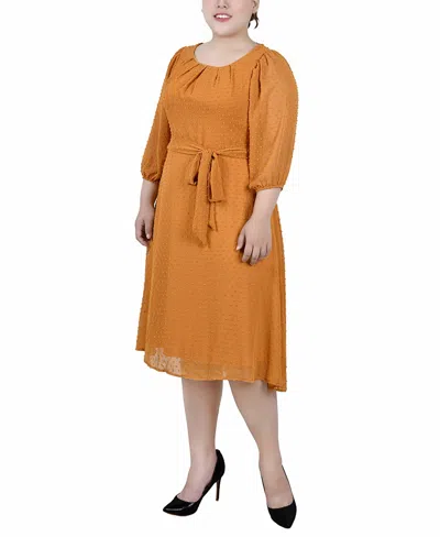 NY COLLECTION PLUS SIZE 3/4 SLEEVE CLIP DOT DRESS