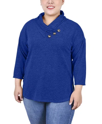 NY COLLECTION PLUS SIZE 3/4 SLEEVE CROSSOVER COWL NECK TOP