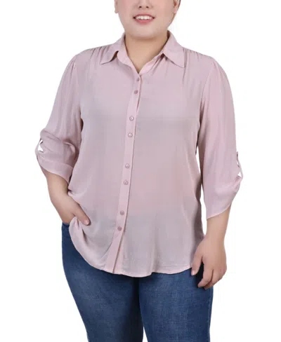 NY COLLECTION PLUS SIZE 3/4 SLEEVE GAUZE BLOUSE
