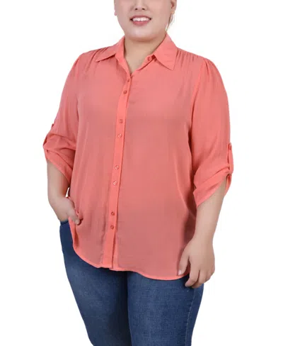 NY COLLECTION PLUS SIZE 3/4 SLEEVE GAUZE BLOUSE