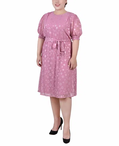 NY COLLECTION PLUS SIZE ELBOW SLEEVE SWISS DOT DRESS