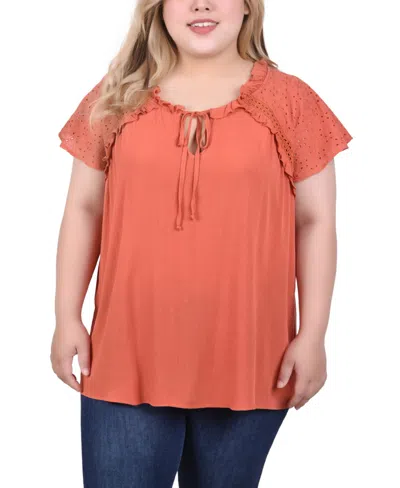 NY COLLECTION PLUS SIZE EYELET SLEEVE BLOUSE