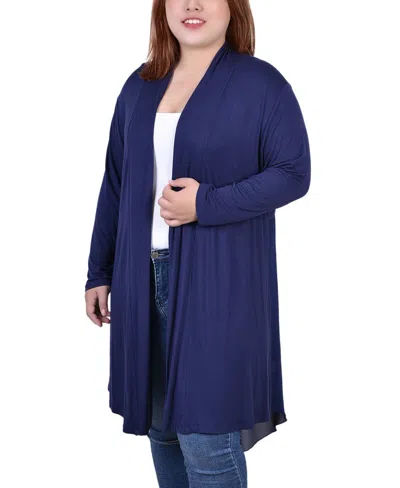 NY COLLECTION PLUS SIZE LONG SLEEVE KNIT CARDIGAN WITH CHIFFON BACK