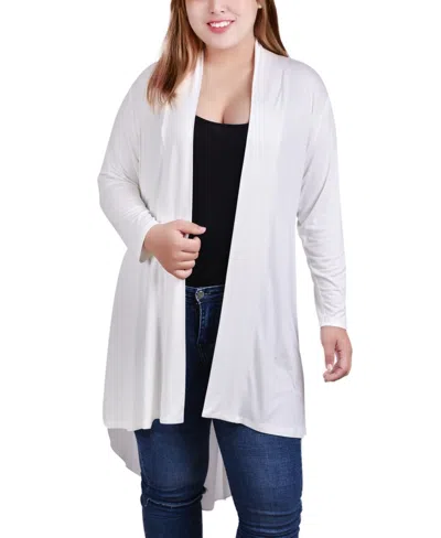NY COLLECTION PLUS SIZE LONG SLEEVE KNIT CARDIGAN WITH CHIFFON BACK