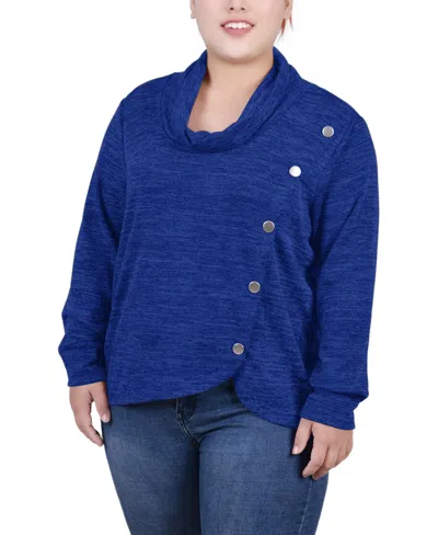 NY COLLECTION PLUS SIZE LONG SLEEVE OVERLAPPING COWL NECK TOP