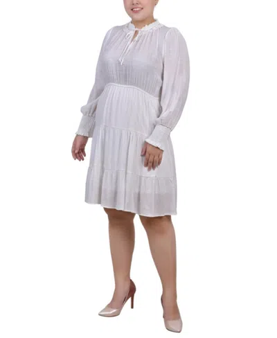 NY COLLECTION PLUS SIZE LONG SLEEVE TIERED DRESS WITH RUFFLED NECK