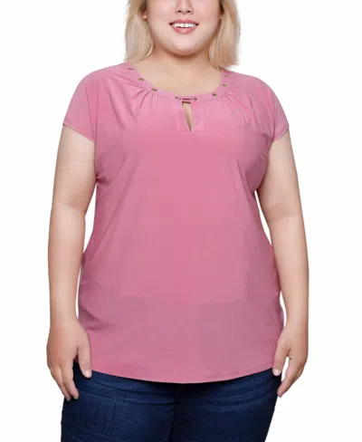 NY COLLECTION PLUS SIZE SHORT EXTENDED-SLEEVE GROMMET NECK KNIT TOP