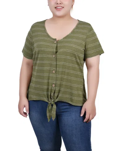 NY COLLECTION PLUS SIZE SHORT SLEEVE TIE FRONT TOP