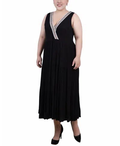 NY COLLECTION PLUS SIZE SLEEVELESS SURPLICE TIERED DRESS