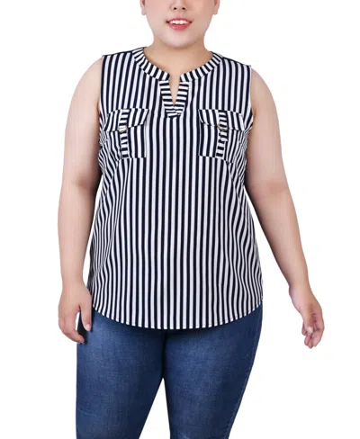 NY COLLECTION PLUS SIZE SLEEVELESS Y-NECK COMBO BLOUSE