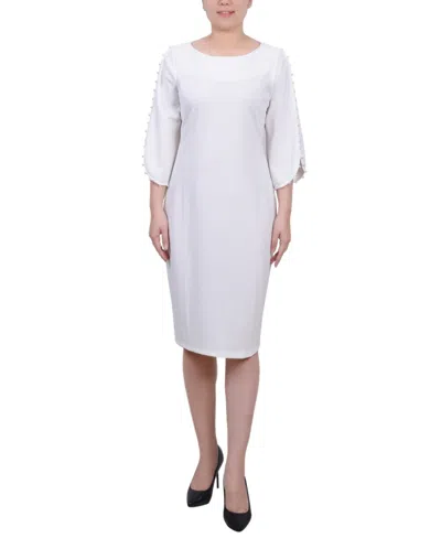 NY COLLECTION WOMEN'S 3/4 IMITATION PEARL DETAIL PETAL SLEEVE DRESS