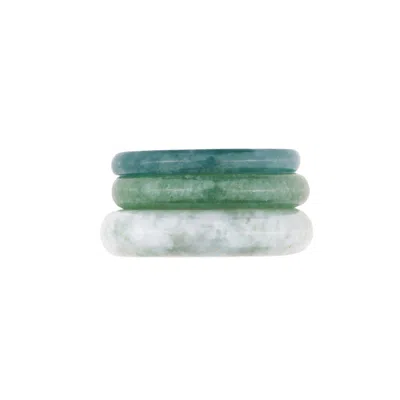 OANASAVU.CREATIONS WOMEN'S GREEN / BLUE / WHITE JADE JADEITE GEMSTONE STONE RINGS SET RING BANDS