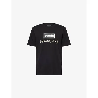 OASIS MENS BLACK DEFINITELY MAYBE RELAXED-FIT COTTON T-SHIRT