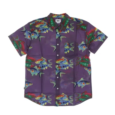 OBEY FISHBOWL WOVEN LAVENDER SILK MEN'S SHORT SLEEVE SHIRT MULTI