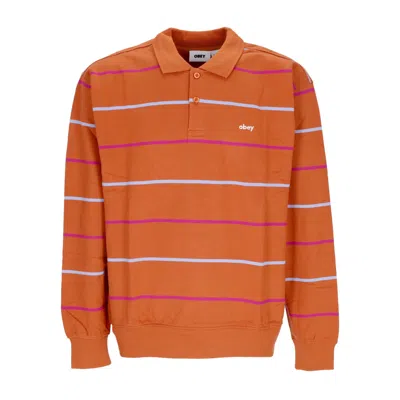 OBEY MEN'S LONG SLEEVE POLO COMPLETE POLO SWEATSHIRT SPECIALTY FLEECE BOMBAY BROWN MULTI
