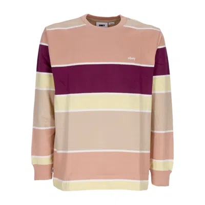 OBEY MEN'S LONG SLEEVE T-SHIRT NATIONALE STRIPE L/S TEE ITALIAN CLAY MULTI