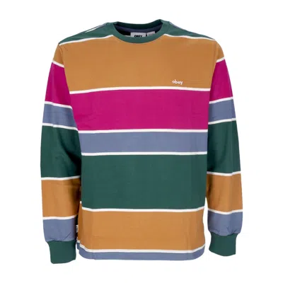 OBEY NATIONALE STRIPE MEN'S LONG SLEEVE T-SHIRT L/S TEE DARK CEDAR MULTI