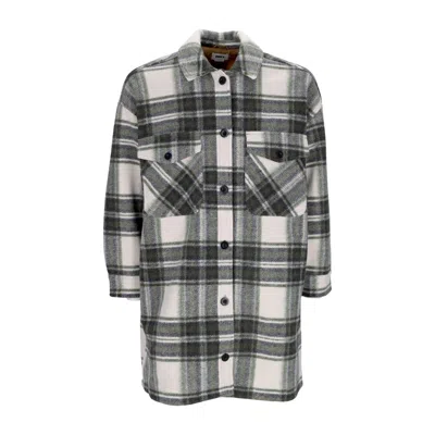 OBEY WOMEN'S TAYLOR SHIRT JACKET CREAM PLAID PADDED SHIRT