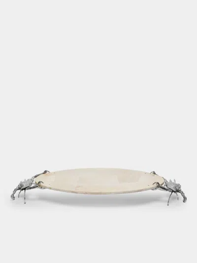 OBJET LUXE HERMES CRAB SILVER-PLATED AND SHELL OVAL SERVING PLATE