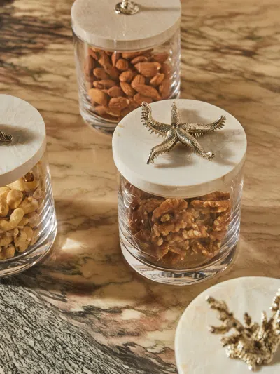 OBJET LUXE STARFISH SILVER-PLATED, SHELL AND GLASS JAR