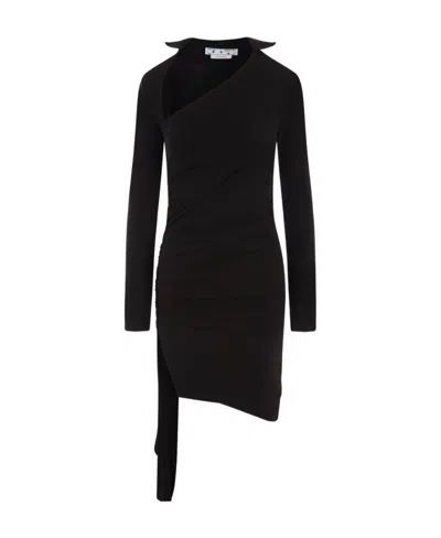 OFF-WHITE OFF-WHITE ASYMMETRIC RUCHED LONG-SLEEVED MINI DRESS