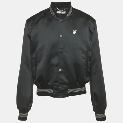 OFF-WHITE BLACK LOGO PRINT SYNTHETIC BOMBER JACKET L