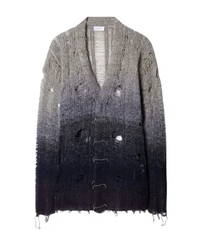 OFF-WHITE OFF-WHITE DISTRESSED KNITTED CARDIGAN