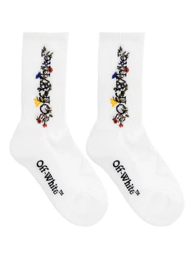 OFF-WHITE FLORAL-EMBROIDERED RIB SOCKS