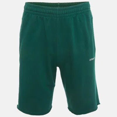OFF-WHITE GREEN CARAVAGGIO LOGO PRINT COTTON KNIT SHORTS XS
