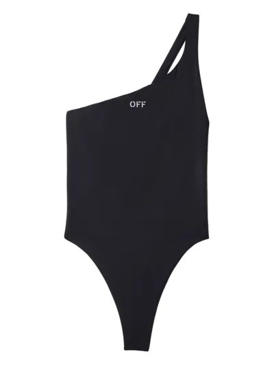 OFF-WHITE LOGO-STAMP ONE-SHOULDER SWIMSUIT