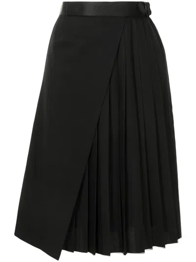 OFF-WHITE LOGO-TAPE DETAIL PLEATED SKIRT