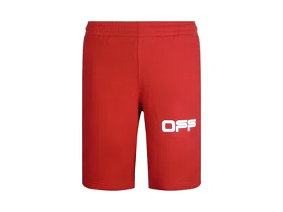 OFF-WHITE MEN'S OFFWHITE AIRPORT TAPE SWEATSHORTS IN RED