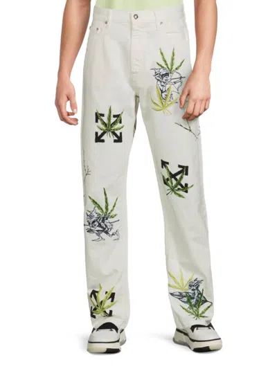 OFF-WHITE MEN'S PRINTED SKATE-FIT JEANS