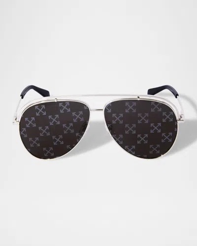 OFF-WHITE MEN'S WINNER ARROW-LENS METAL AVIATOR SUNGLASSES