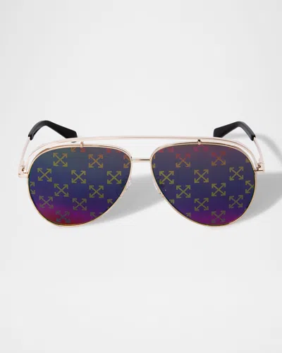 OFF-WHITE MEN'S WINNER ARROW-LENS METAL AVIATOR SUNGLASSES